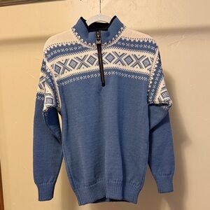 Dale of Norway Men’s Cortina Blue White Wool Sweater